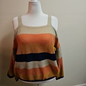 Striped Color Block Cold Shoulder Sweater Size 2XL
